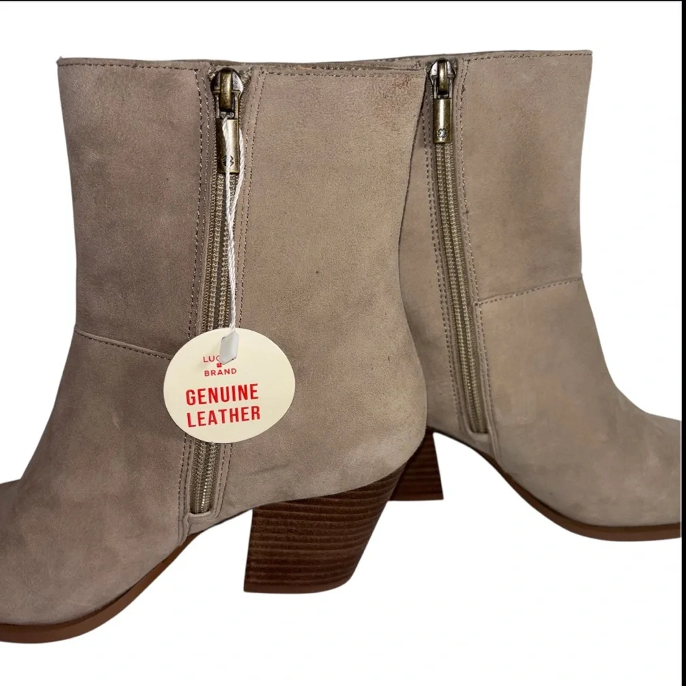 Lucky Brand Boho Suede Leather Boots Block Heel Side Stud Detail Tan Size 7.5